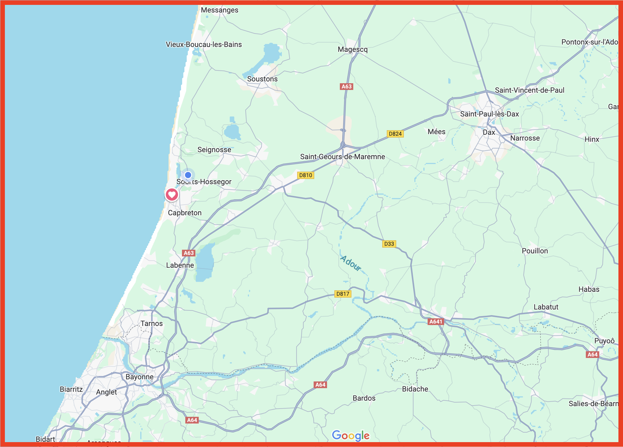 Carte des zones d'intervention dans les départements 40 et 64